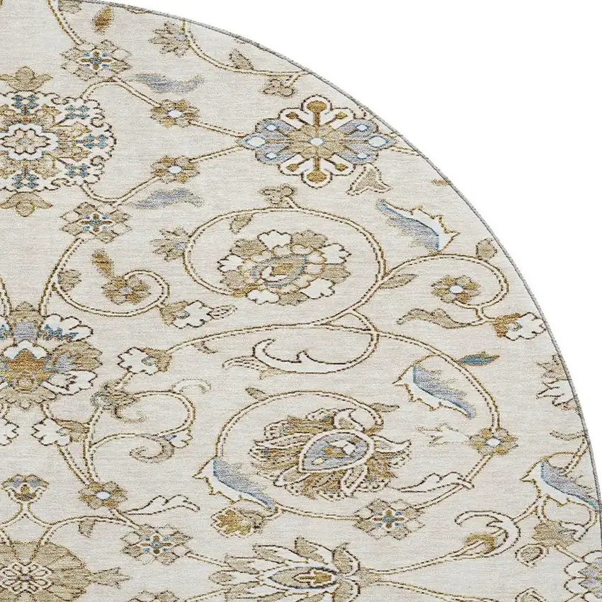 8' Ivory Copper And Gray Moroccan Washable Round Rug With UV Protection Photo 3