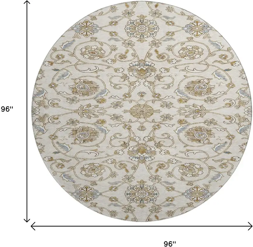 8' Ivory Copper And Gray Moroccan Washable Round Rug With UV Protection Photo 9