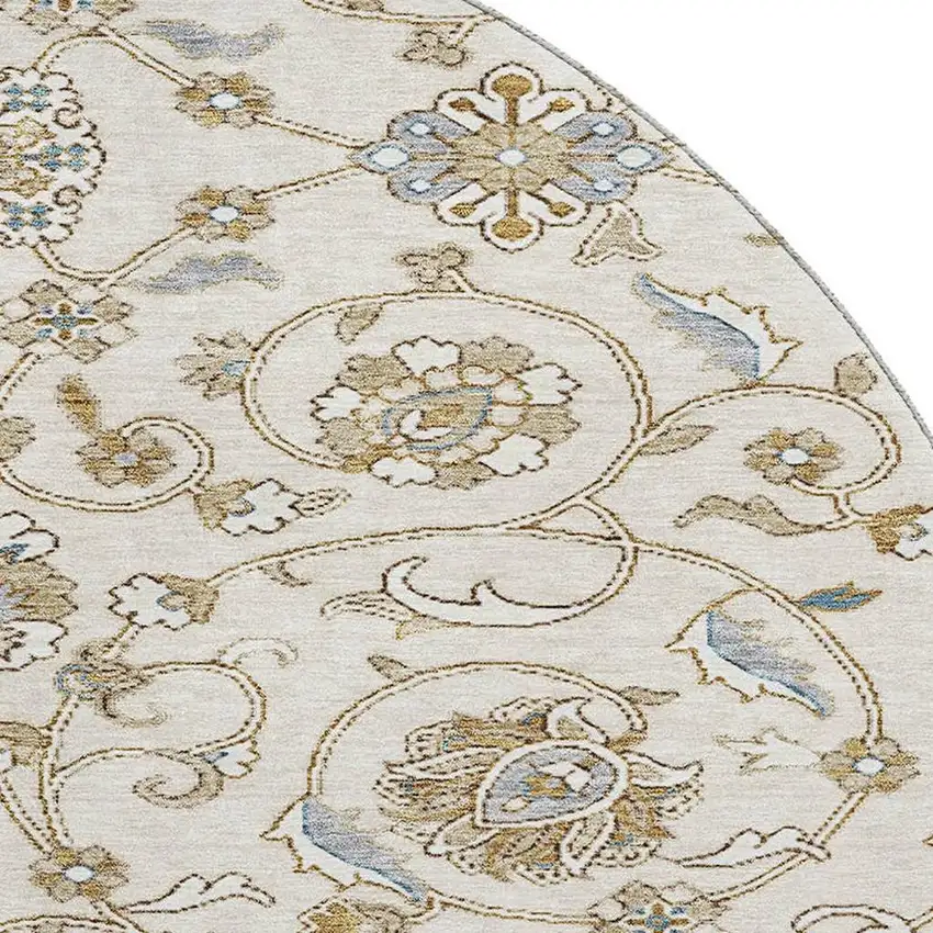 8' Ivory Copper And Gray Moroccan Washable Round Rug With UV Protection Photo 2