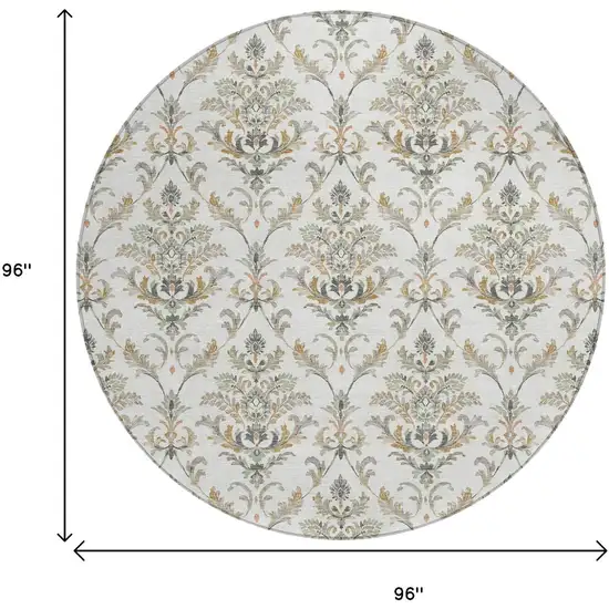 8' Ivory Copper And Gray Round Damask Washable Indoor Outdoor Area Rug Photo 3