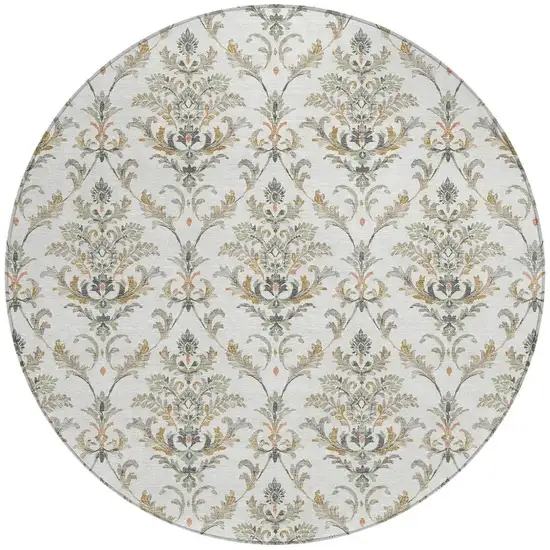 8' Ivory Copper And Gray Round Damask Washable Indoor Outdoor Area Rug Photo 4