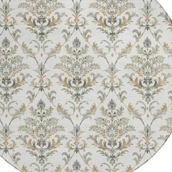 8' Ivory Copper And Gray Round Damask Washable Indoor Outdoor Area Rug Photo 7