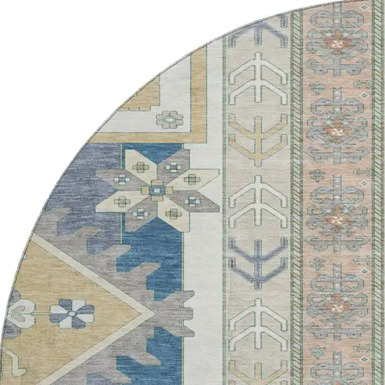 8' Ivory Copper And Teal Southwestern Washable Round Rug With UV Protection Photo 3