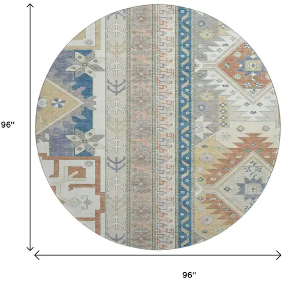 8' Ivory Copper And Teal Southwestern Washable Round Rug With UV Protection Photo 9