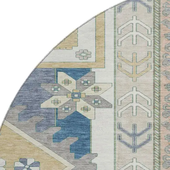 8' Ivory Copper And Teal Southwestern Washable Round Rug With UV Protection Photo 2
