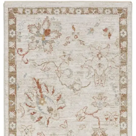 10' Ivory Floral Power Loom Distressed Runner Rug Photo 2