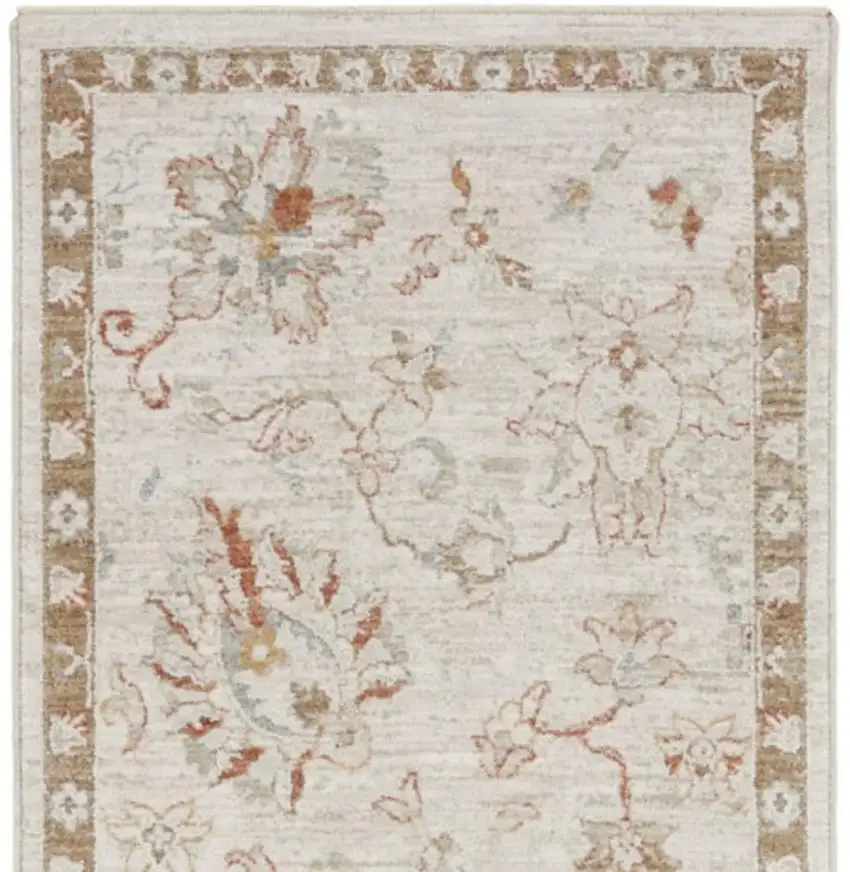 10' Ivory Floral Power Loom Distressed Runner Rug Photo 2