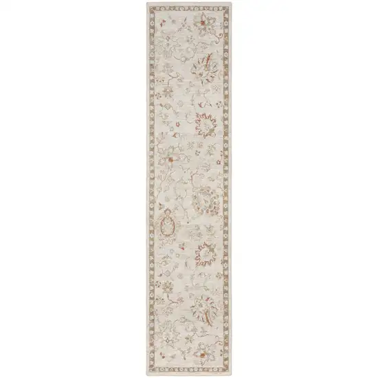 10' Ivory Floral Power Loom Distressed Runner Rug Photo 1