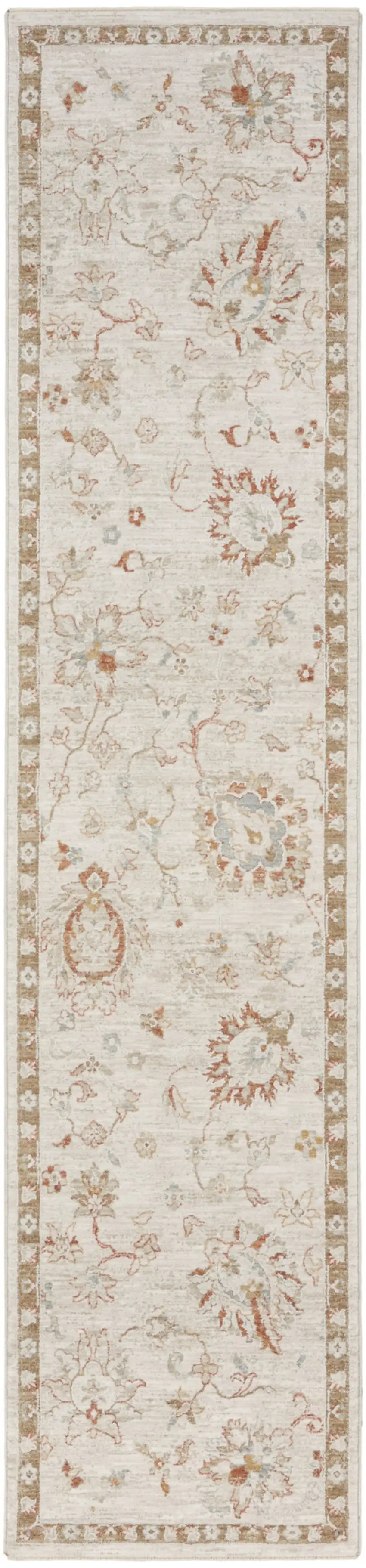 10' Ivory Floral Power Loom Distressed Runner Rug Photo 1