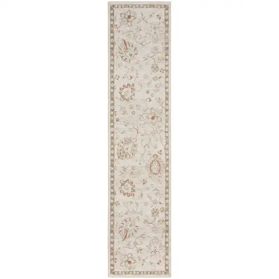 10' Ivory Floral Power Loom Distressed Runner Rug Photo 4
