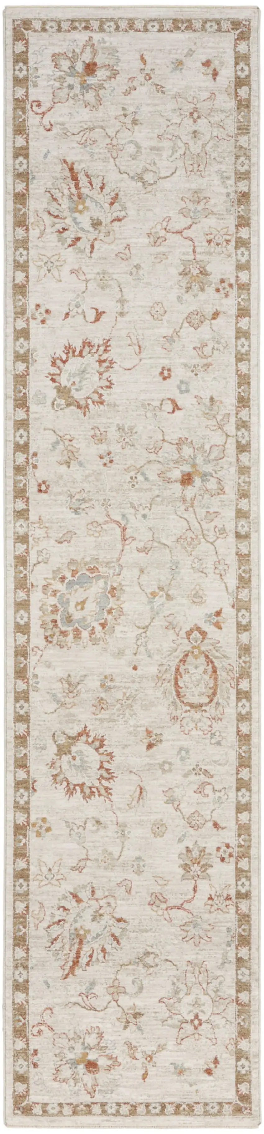 10' Ivory Floral Power Loom Distressed Runner Rug Photo 4