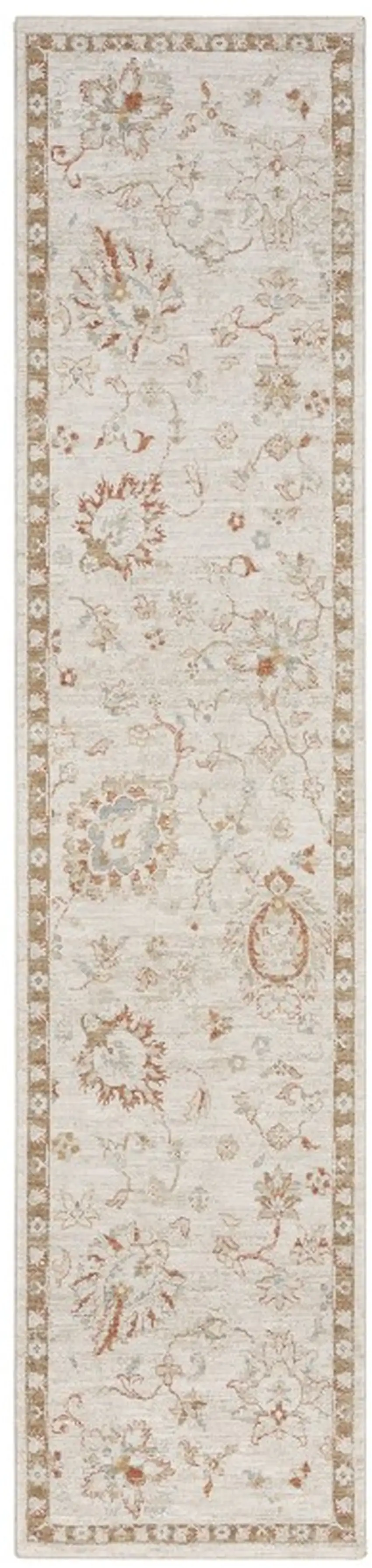 10' Ivory Floral Power Loom Distressed Runner Rug Photo 1