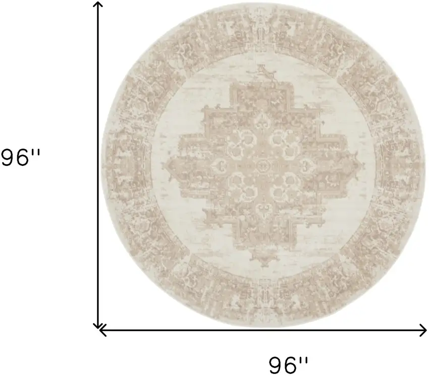 8' Ivory Floral Power Loom Round Rug Photo 3