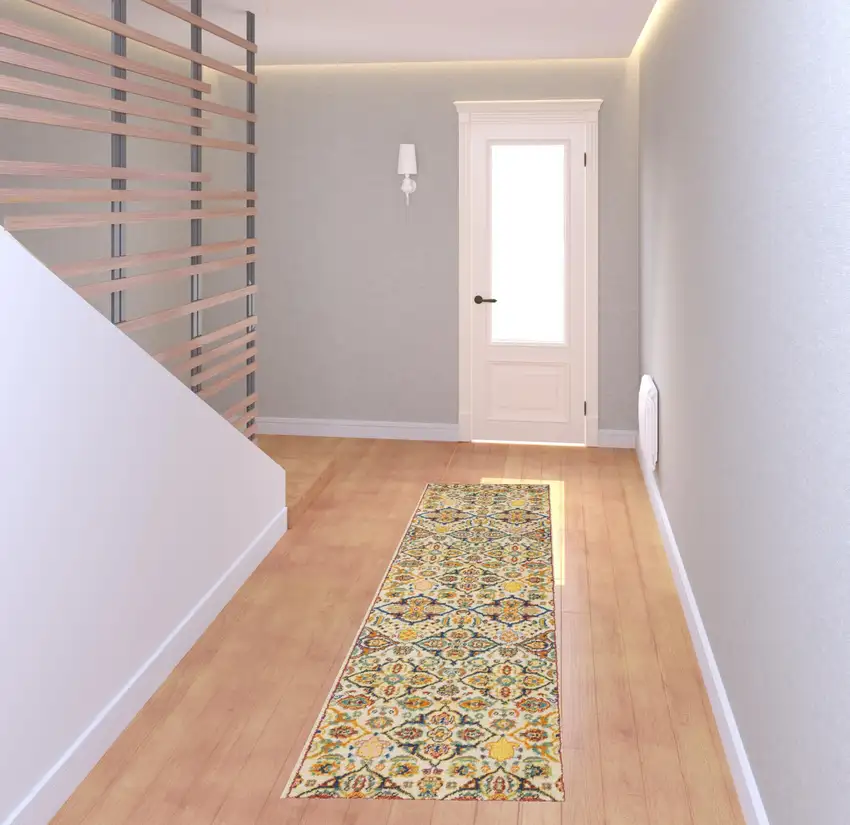 8' Ivory Floral Power Loom Runner Rug Photo 2