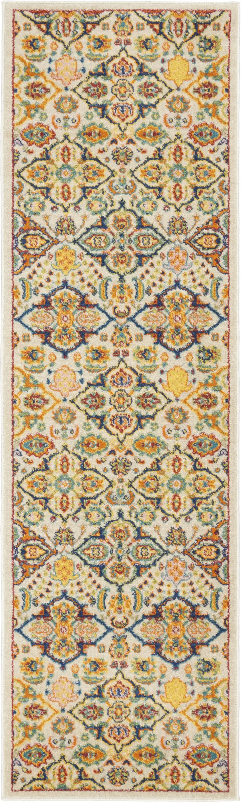 8' Ivory Floral Power Loom Runner Rug Photo 1