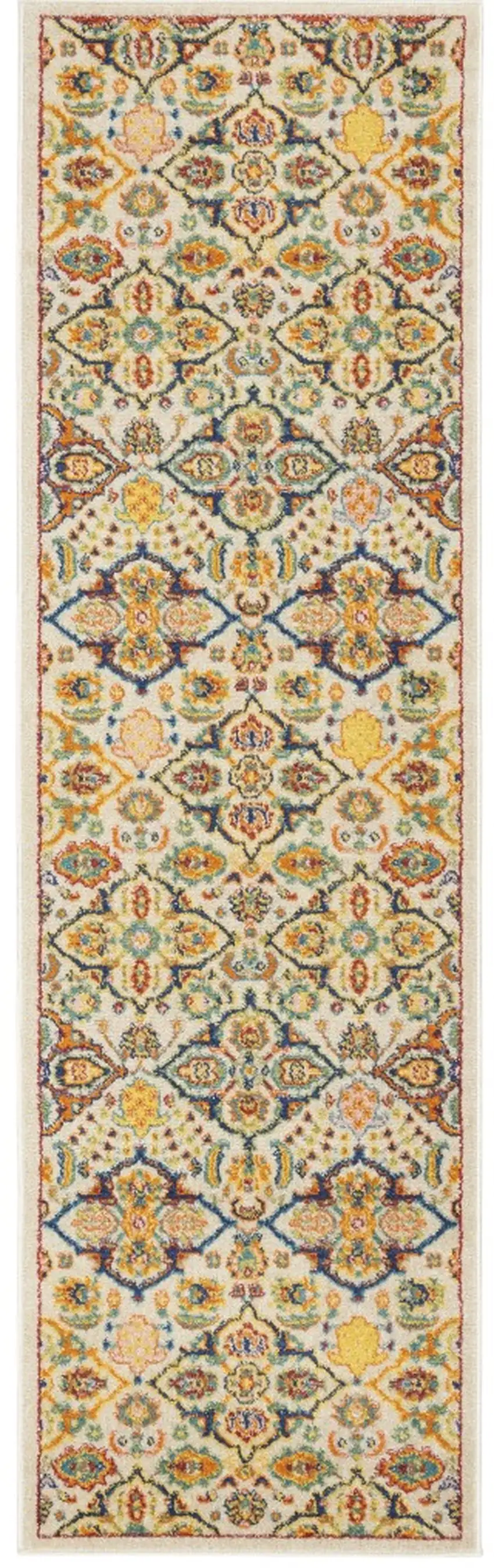 8' Ivory Floral Power Loom Runner Rug Photo 2