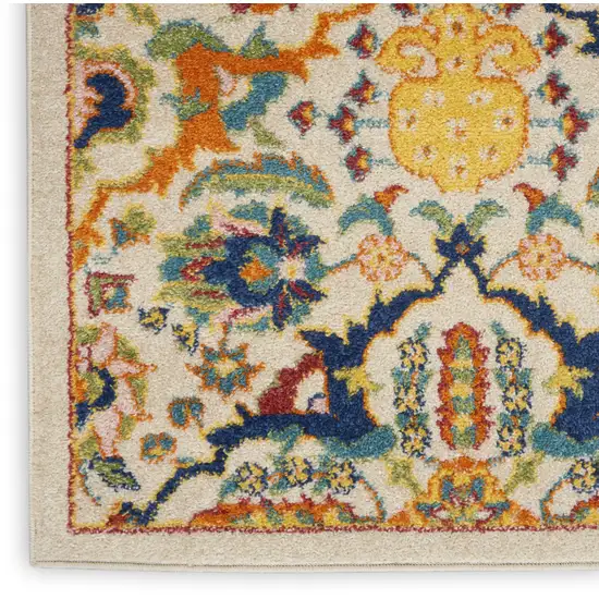 8' Ivory Floral Power Loom Runner Rug Photo 7