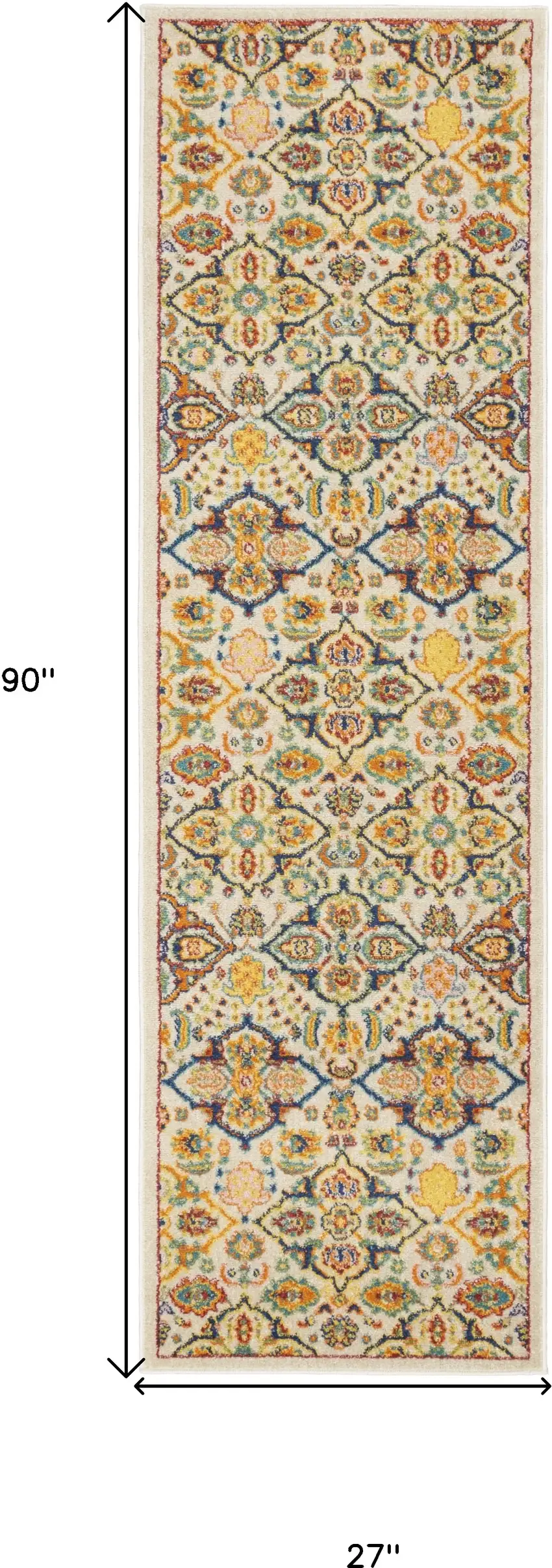 8' Ivory Floral Power Loom Runner Rug Photo 8