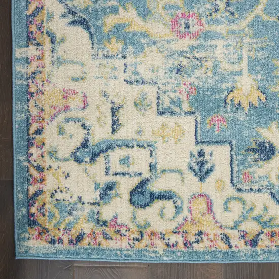 10' Ivory Floral Power Loom Runner Rug Photo 8