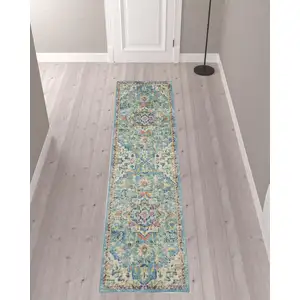 Photo of 10' Ivory Floral Power Loom Runner Rug