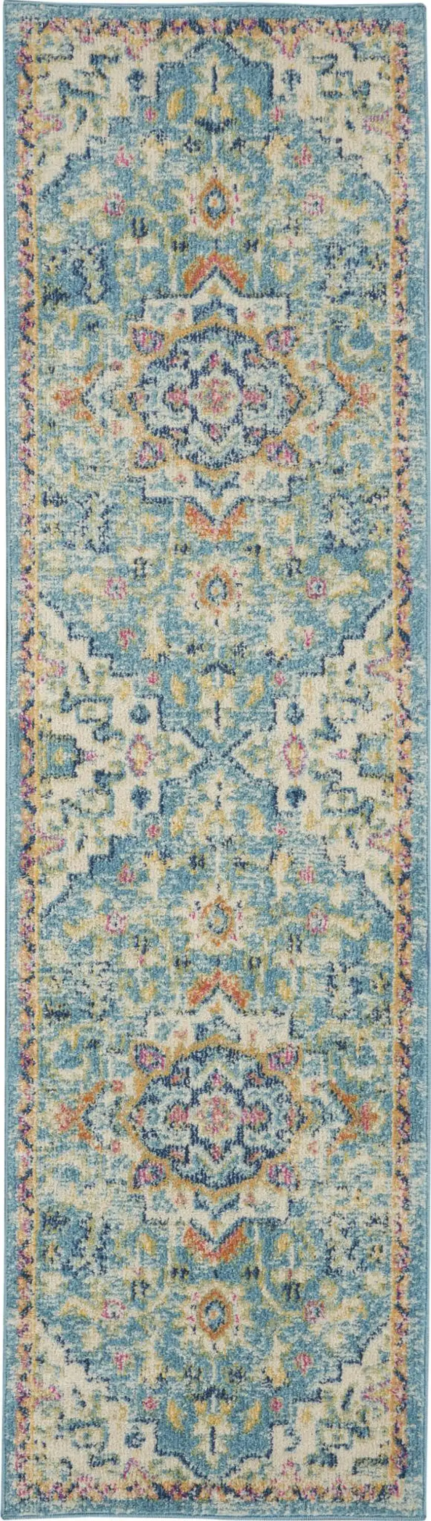 10' Ivory Floral Power Loom Runner Rug Photo 2