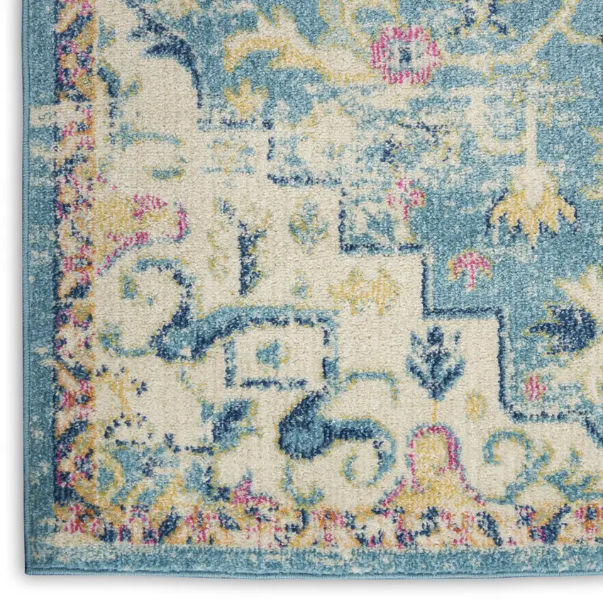 10' Ivory Floral Power Loom Runner Rug Photo 6