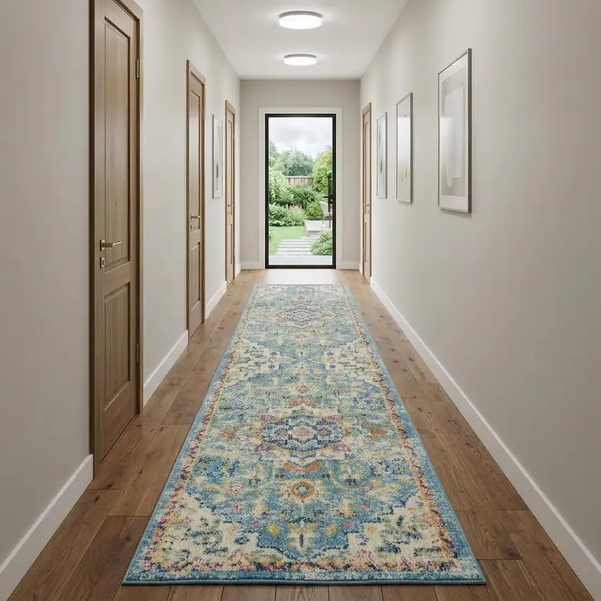 10' Ivory Floral Power Loom Runner Rug Photo 1