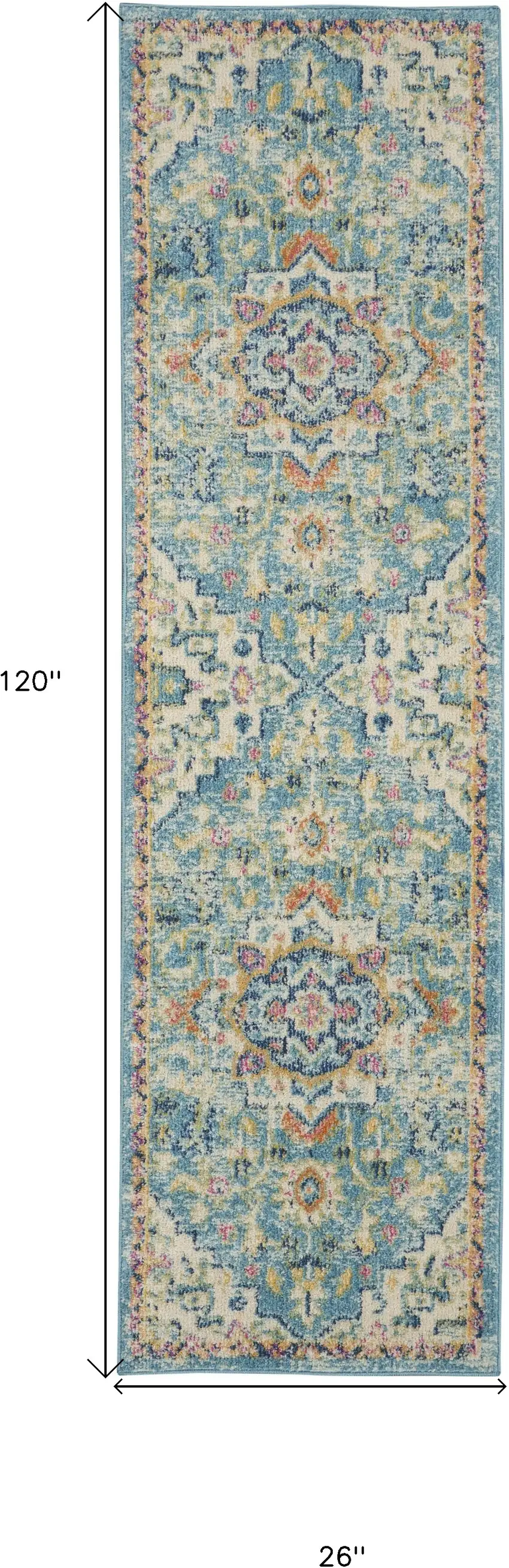 10' Ivory Floral Power Loom Runner Rug Photo 7