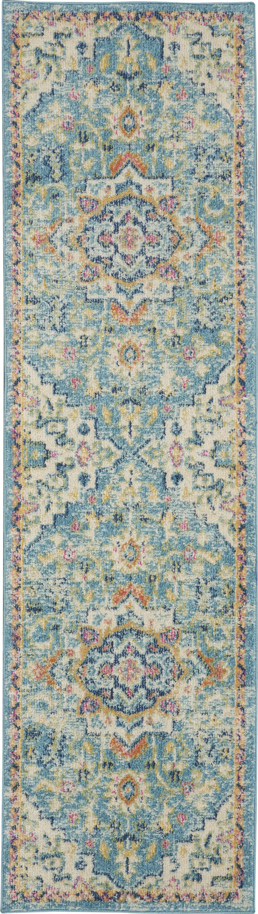 10' Ivory Floral Power Loom Runner Rug Photo 1