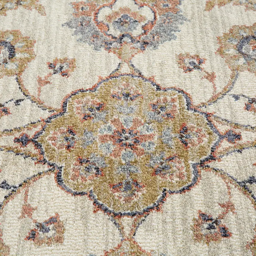 10' Ivory Floral Power Loom Runner Rug Photo 6