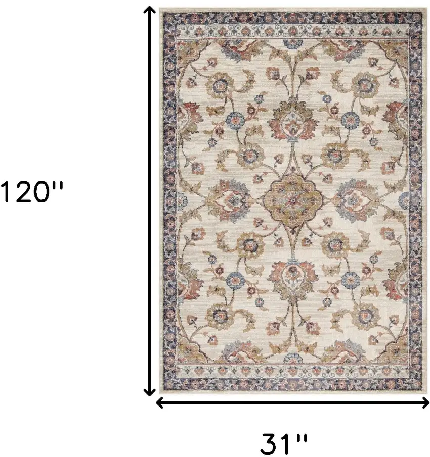 10' Ivory Floral Power Loom Runner Rug Photo 8