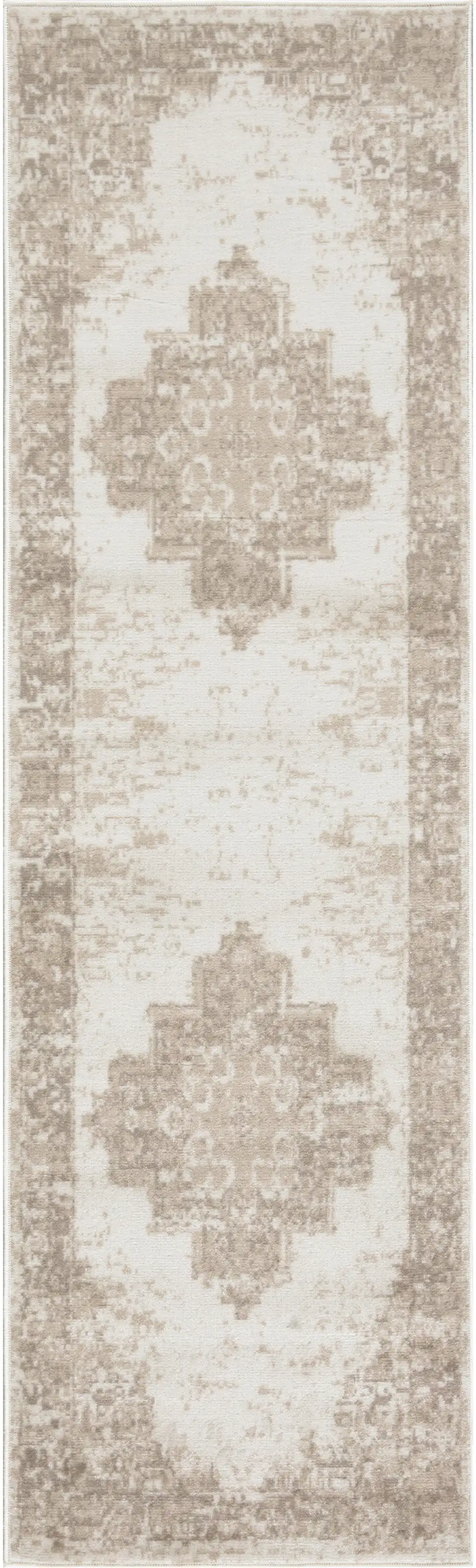 10' Ivory Floral Power Loom Runner Rug Photo 4