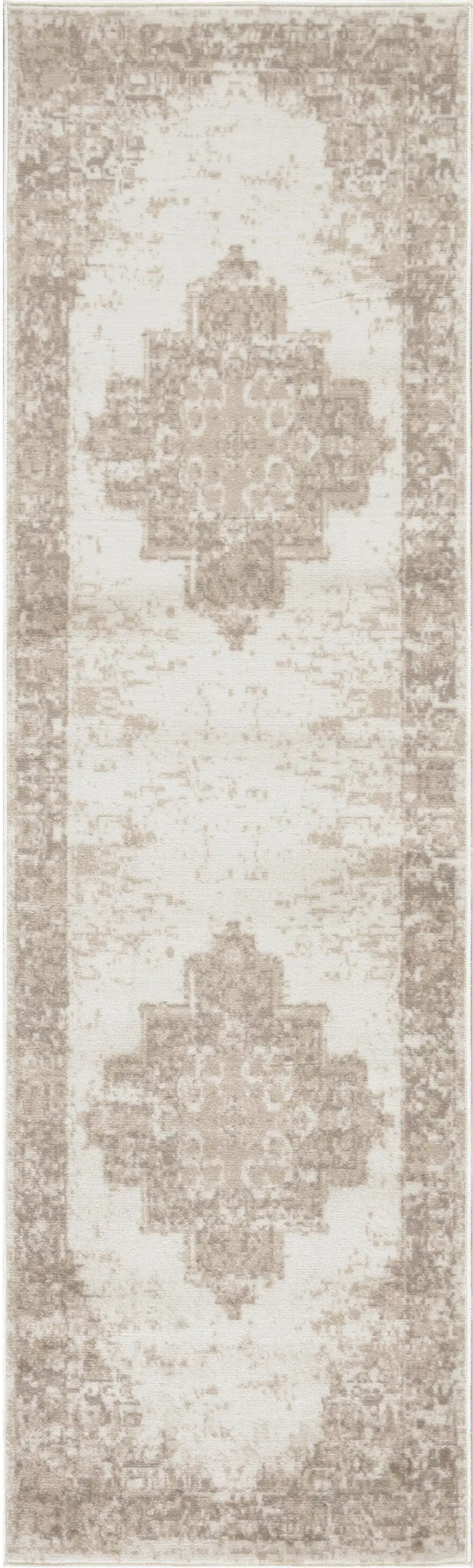 12' Ivory Floral Power Loom Runner Rug Photo 1
