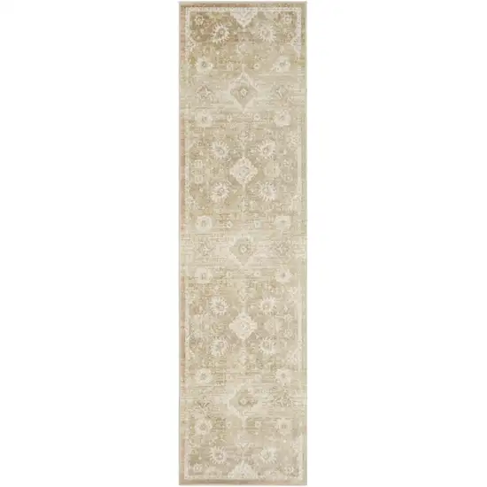 6' Ivory Floral Power Loom Worn Faded Runner Rug Photo 8