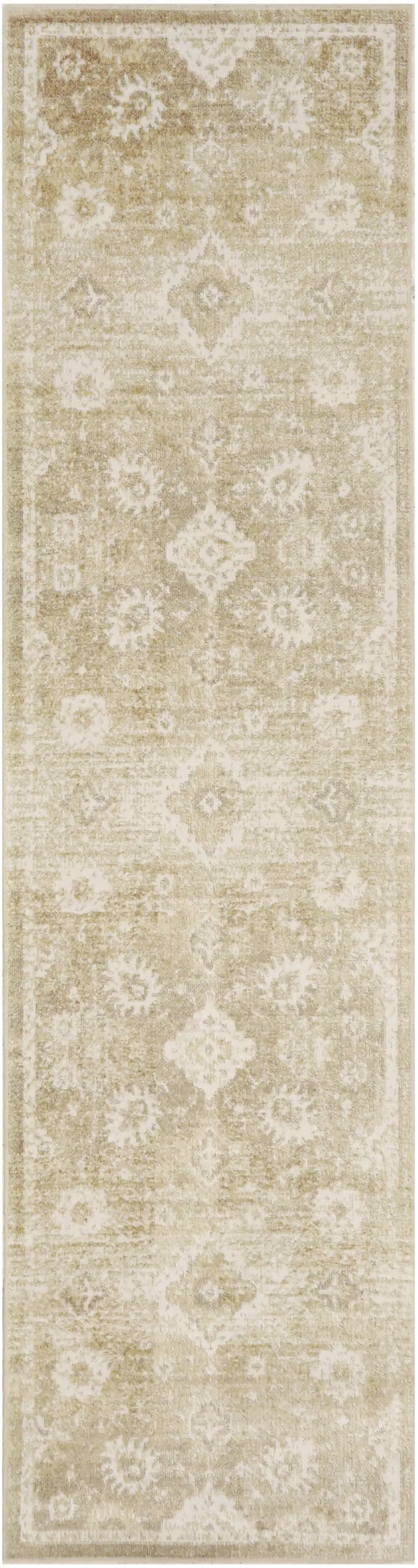 6' Ivory Floral Power Loom Worn Faded Runner Rug Photo 8