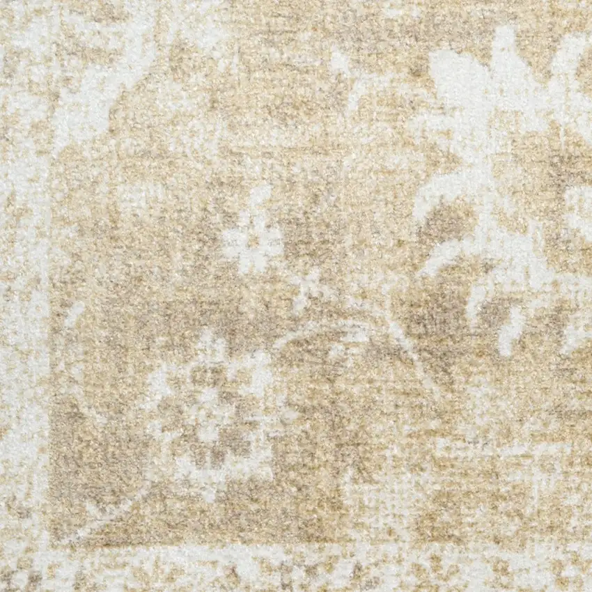 6' Ivory Floral Power Loom Worn Faded Runner Rug Photo 9