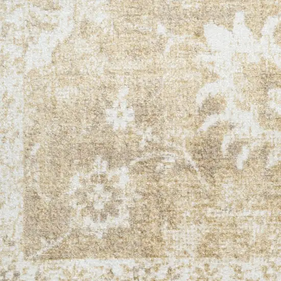 6' Ivory Floral Power Loom Worn Faded Runner Rug Photo 9