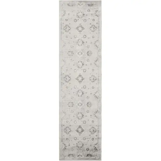 6' Ivory Floral Power Loom Worn Faded Runner Rug Photo 8