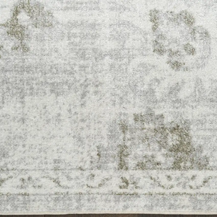 6' Ivory Floral Power Loom Worn Faded Runner Rug Photo 9
