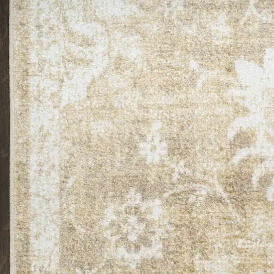 8' Ivory Floral Power Loom Worn Faded Runner Rug Photo 9
