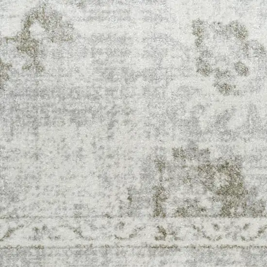 8' Ivory Floral Power Loom Worn Faded Runner Rug Photo 9