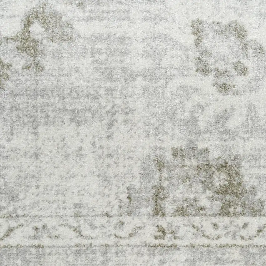 8' Ivory Floral Power Loom Worn Faded Runner Rug Photo 9