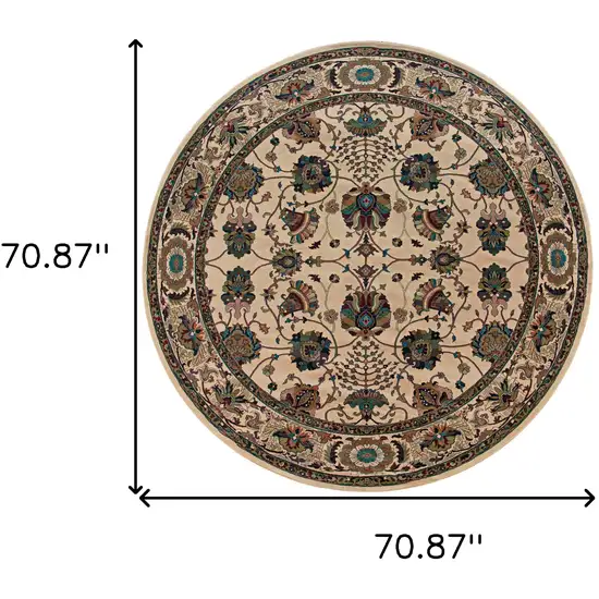6' Ivory Floral Round Rug Photo 3
