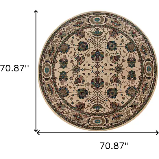 6' Ivory Floral Round Rug Photo 4