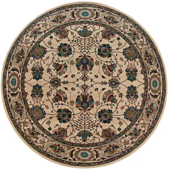 6' Ivory Floral Round Rug Photo 5