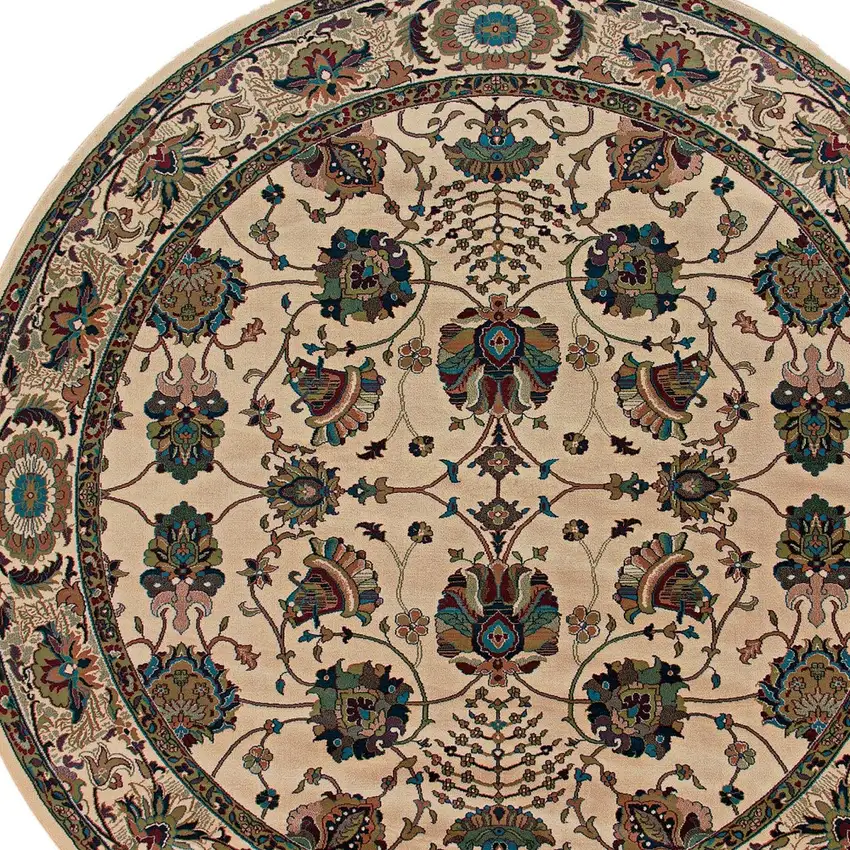 6' Ivory Floral Round Rug Photo 4