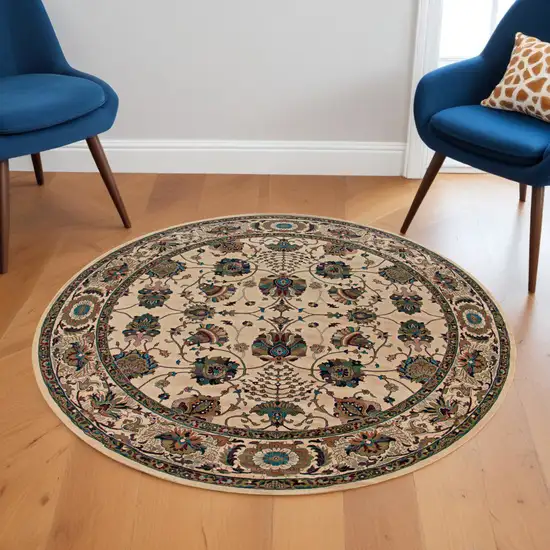 6' Ivory Floral Round Rug Photo 1