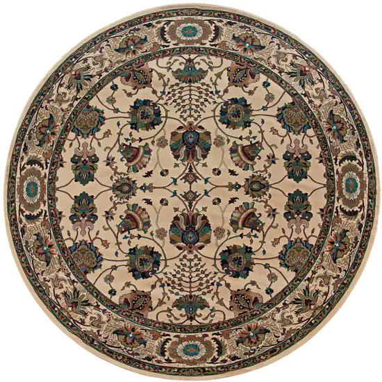 6' Ivory Floral Round Rug Photo 1
