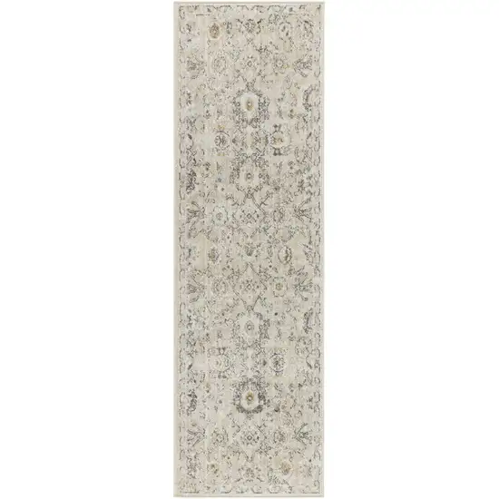 6' Ivory Floral Worn Faded Runner Rug Photo 4