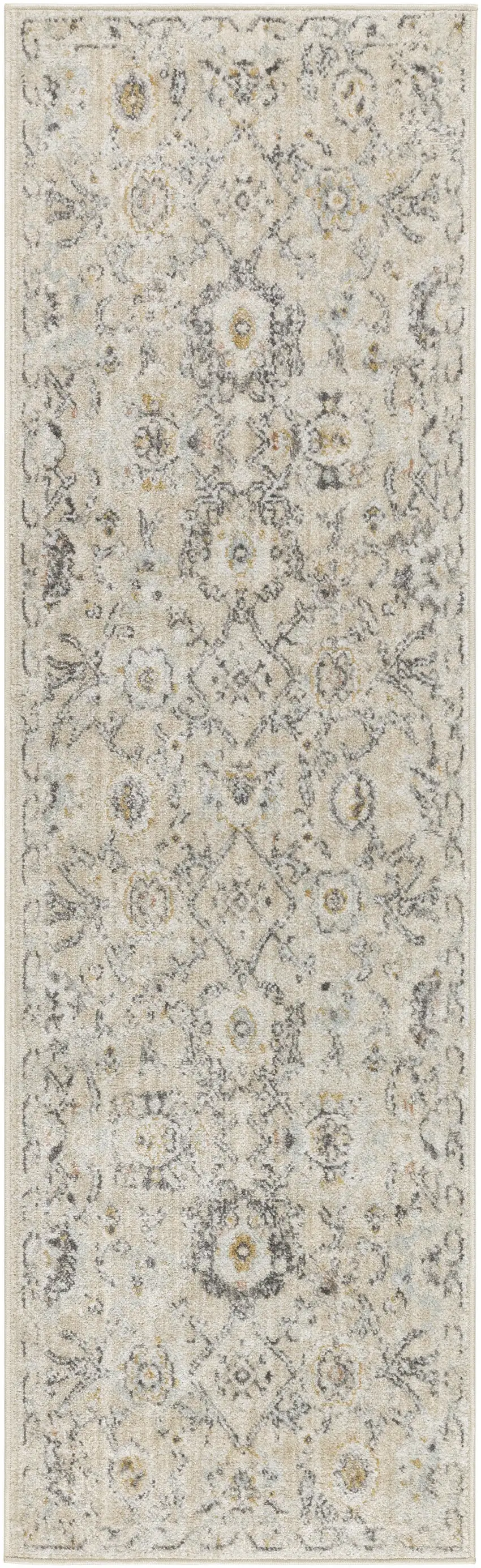 6' Ivory Floral Worn Faded Runner Rug Photo 4